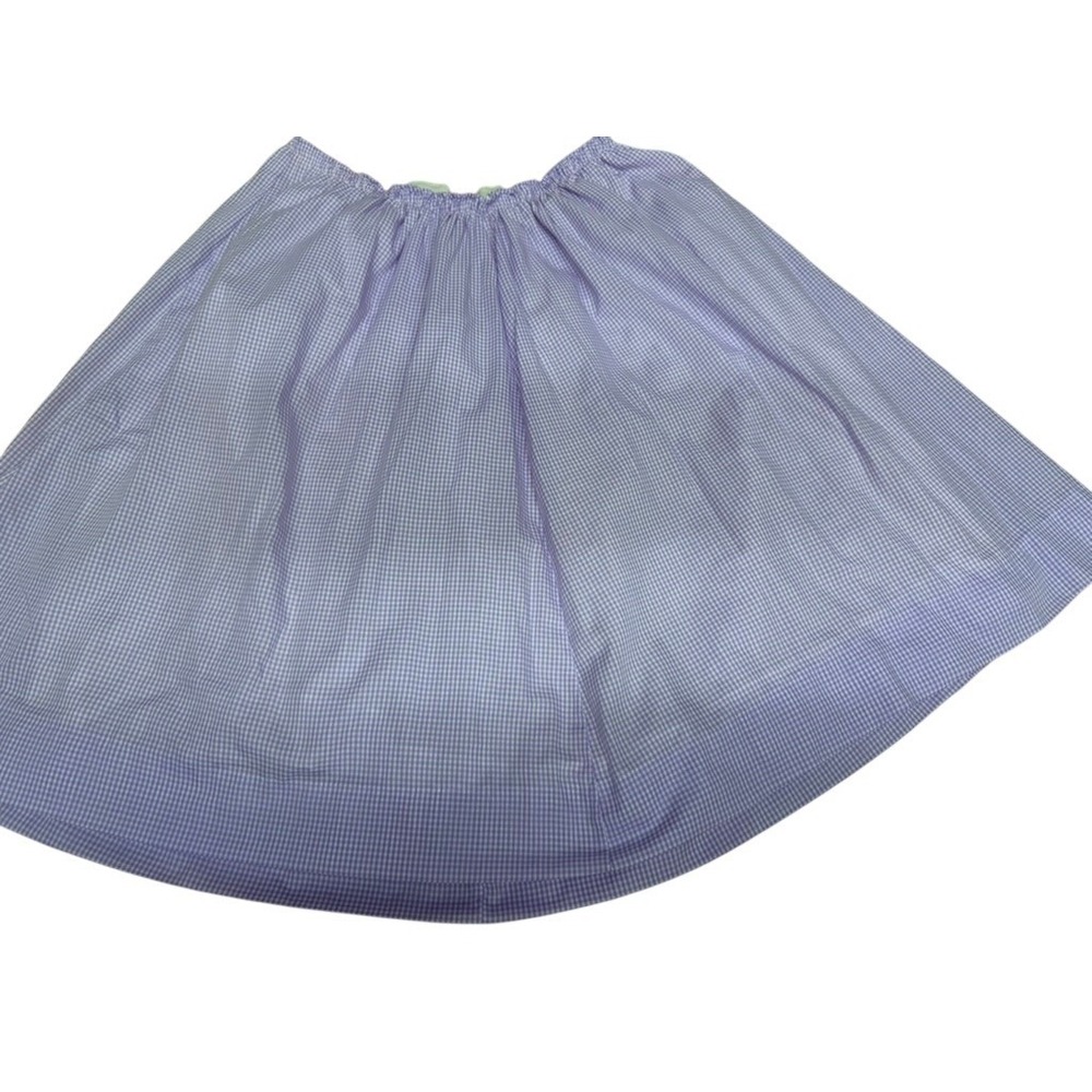 Handmade VTG Purple Gingham‎ Check Midi Skirt Elastic Waist Eyelet Lace Lined